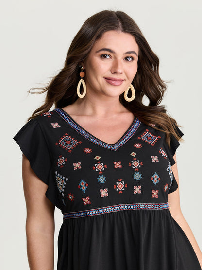 Supersoft Floral Embroidered Stretchy Knot Top