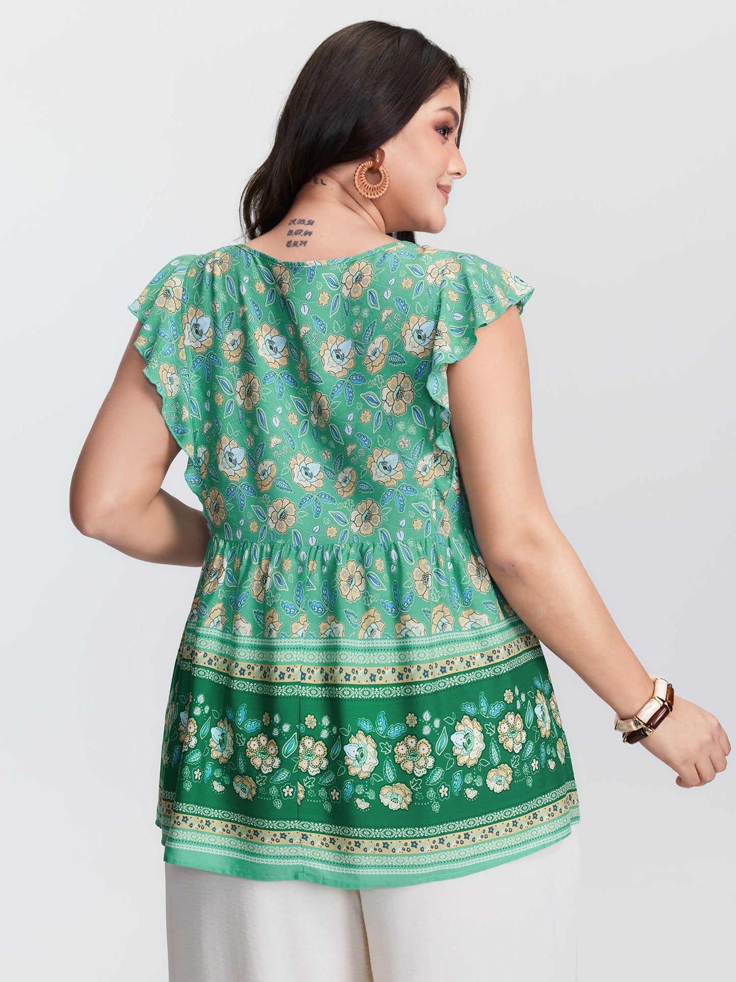 Supersoft Floral Print Keyhole Neck Blouse