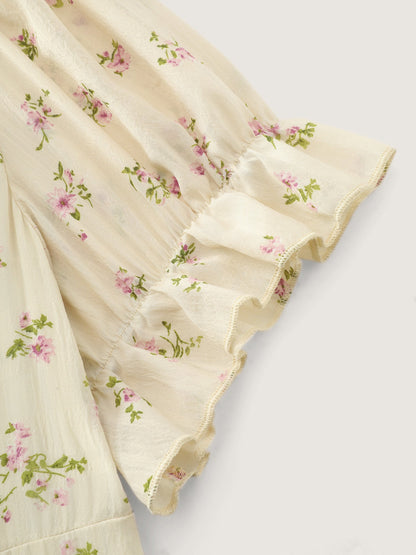 Delicate Floral Print Bow-Knot Maxi Dress
