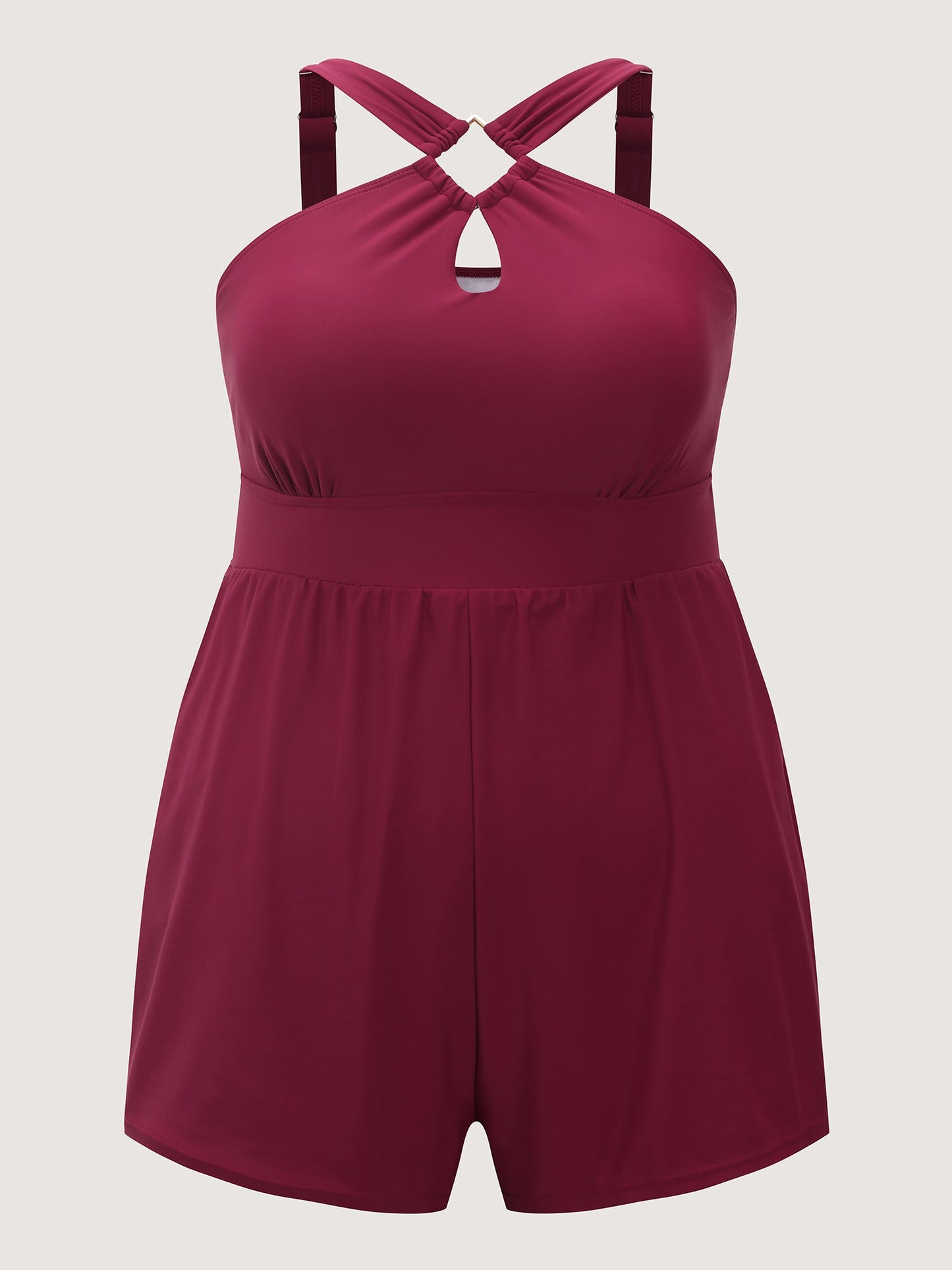 Cut-Out Neckline Cinched Waist Swim Romper