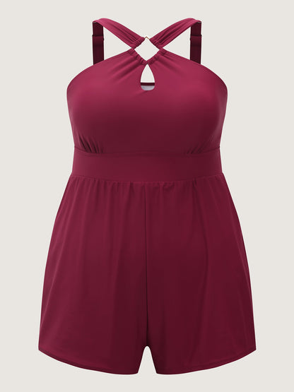 Cut-Out Neckline Cinched Waist Swim Romper