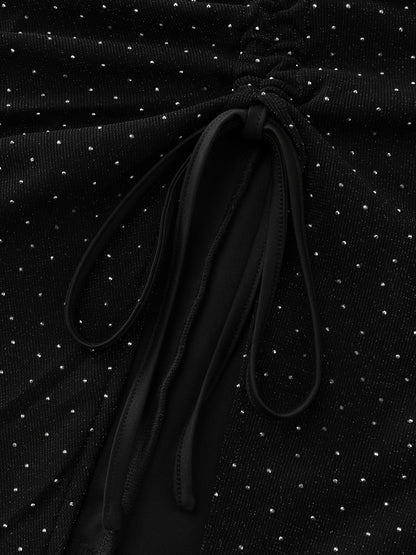 Mesh Rhinestone Padded Underwear Detail Midi Dress