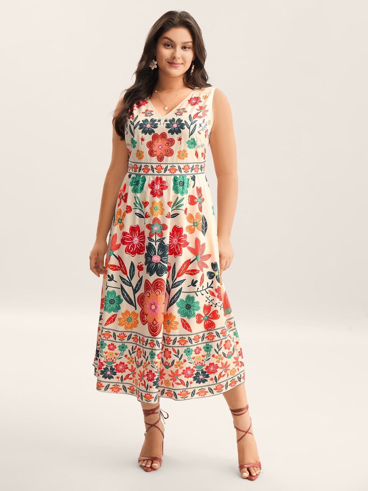 plus size Floral Drama Cinched-Waist Maxi Dress