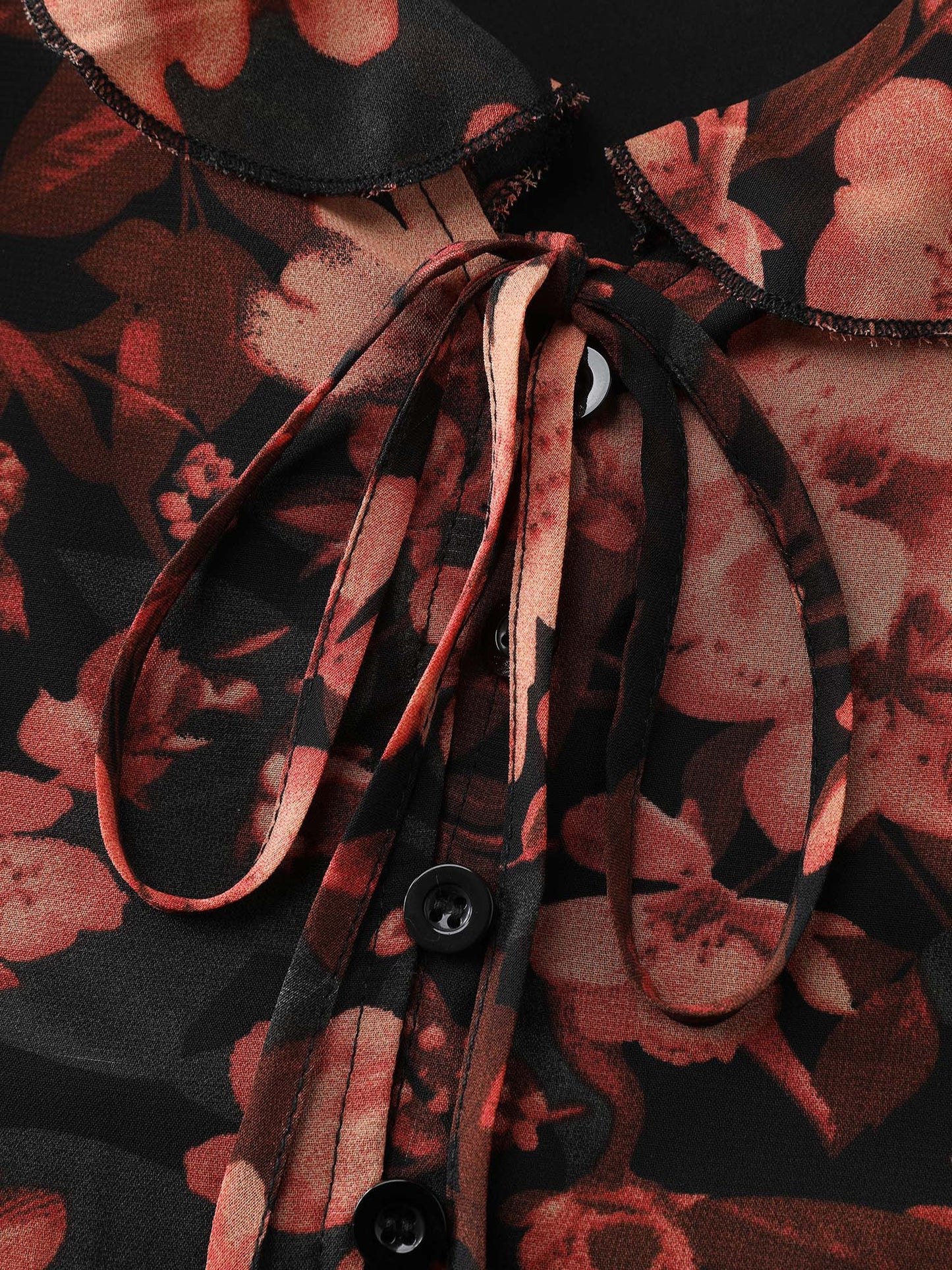 Floral Print Ruffled Neckline Blouse