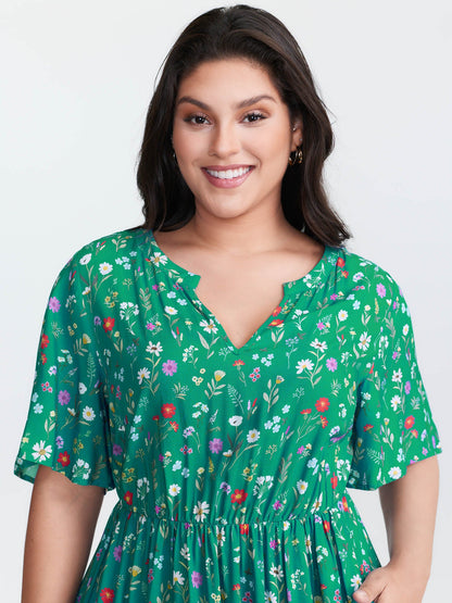 Floral Print Pockets Tiered Maxi Dress