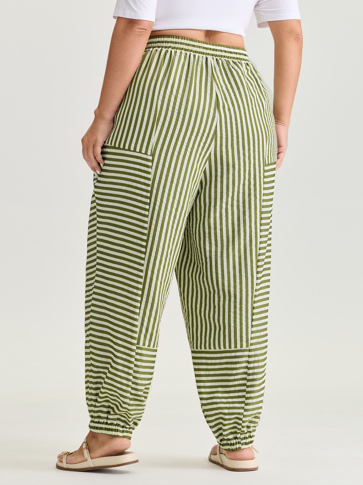 Striped Print Cuffed Hem Pants