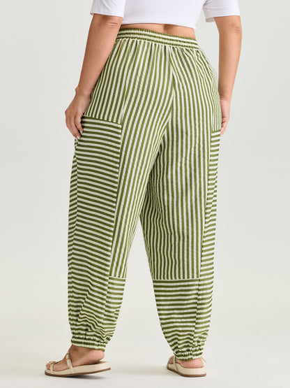 Striped Print Cuffed Hem Pants