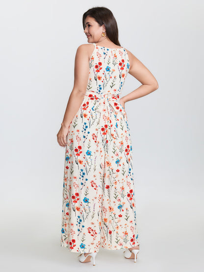 Blooming Florals Waist-Tie Jumpsuit