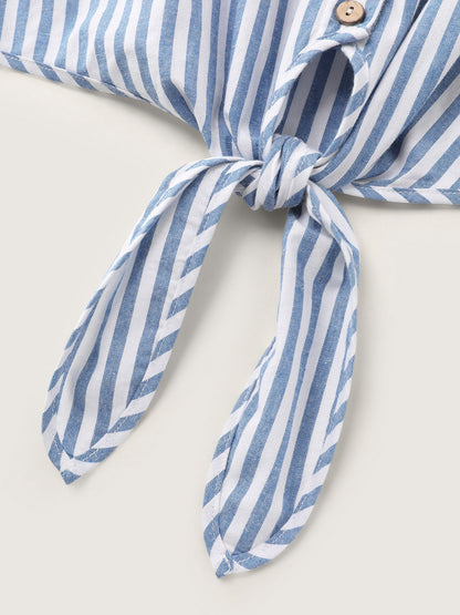 Pure Cotton Striped Petal Hem Two-Piece Set