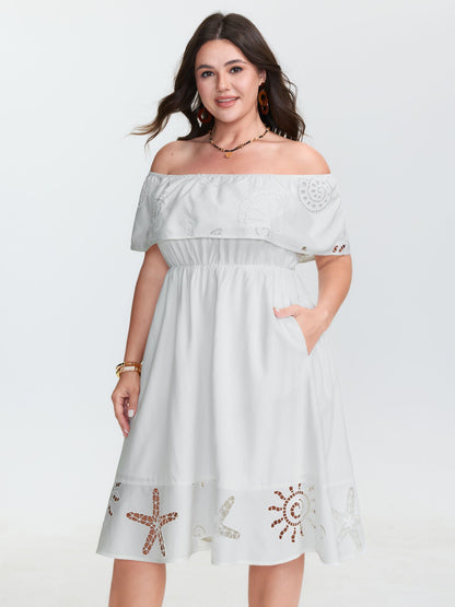 Ocean Pattern Embroidered Cut-Out Midi Dress