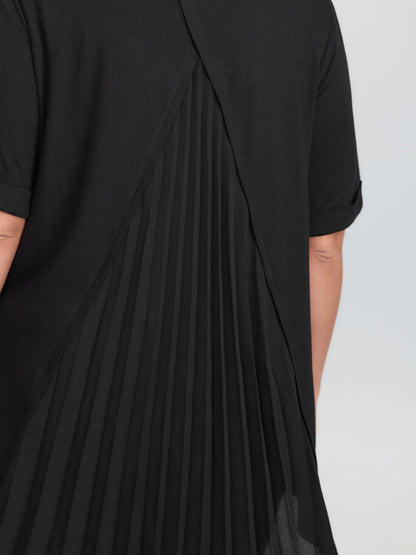 Stretchy Round Neck Rolled Cuff Sleeve T-Shirt