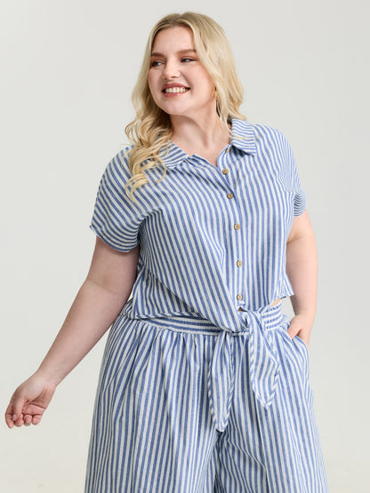 Pure Cotton Striped Petal Hem Two-Piece Set
