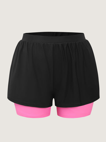 Color Contrast Layered Hem Pockets Swim Bottoms