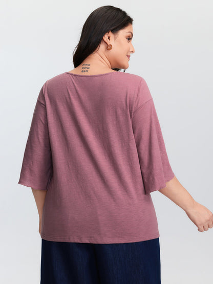Petal Sleeve Plain Round Neck Knit Top