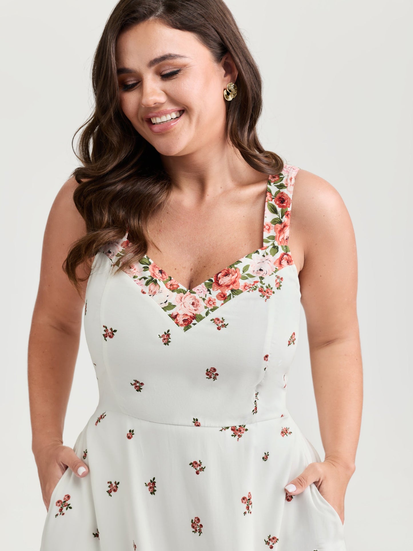 Cable Knit Floral Shirred Back Midi Dress