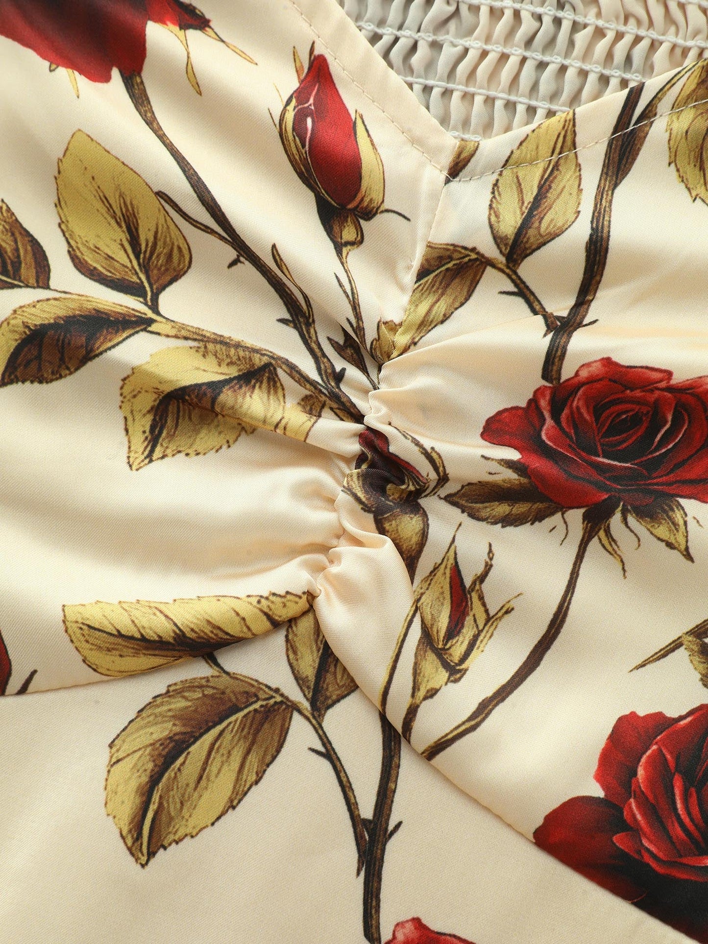 Floral Romance Cut-Out Shoulder Shirred Midi Dress