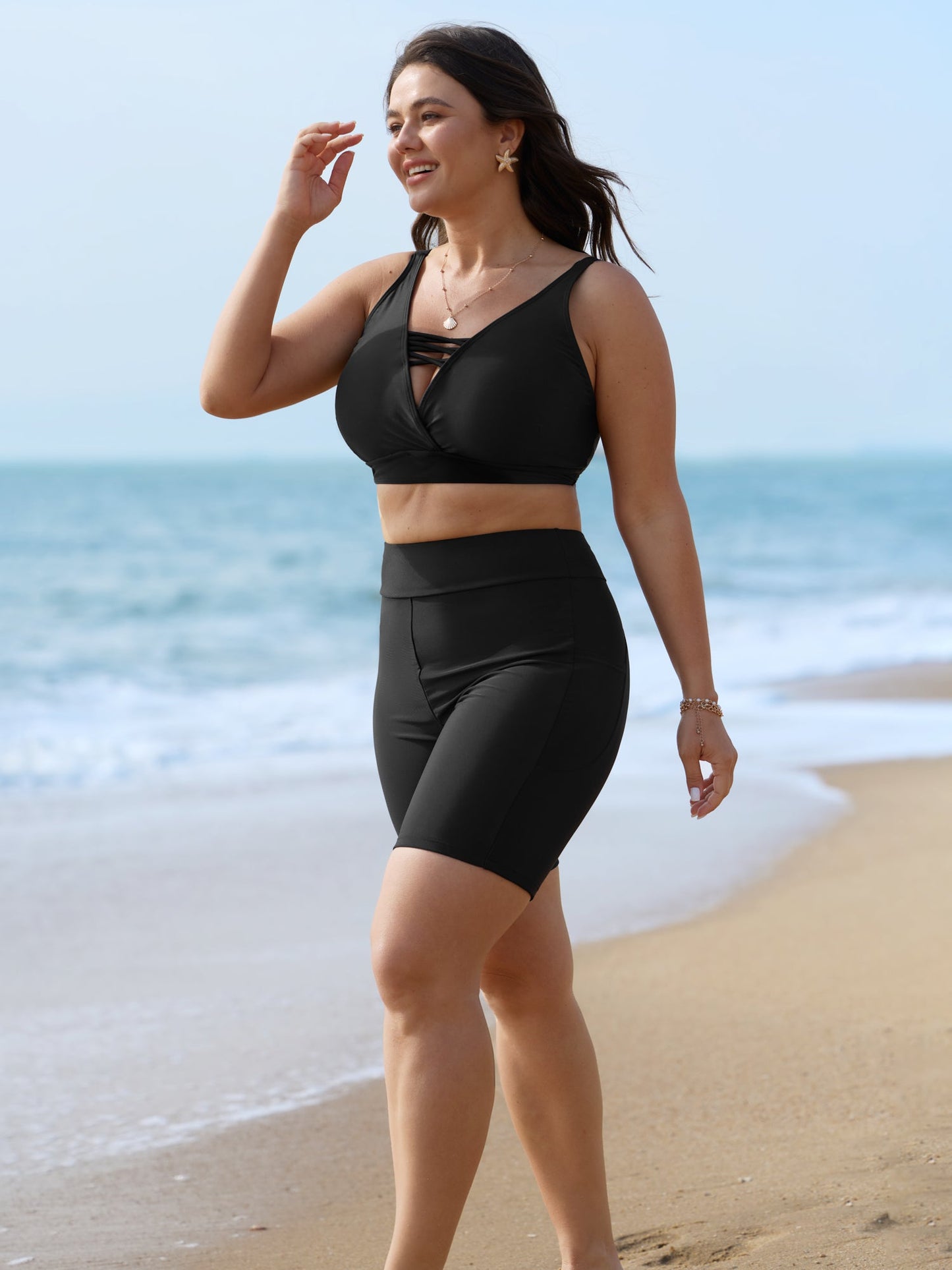 High-Waist Pocket Swim Bottoms