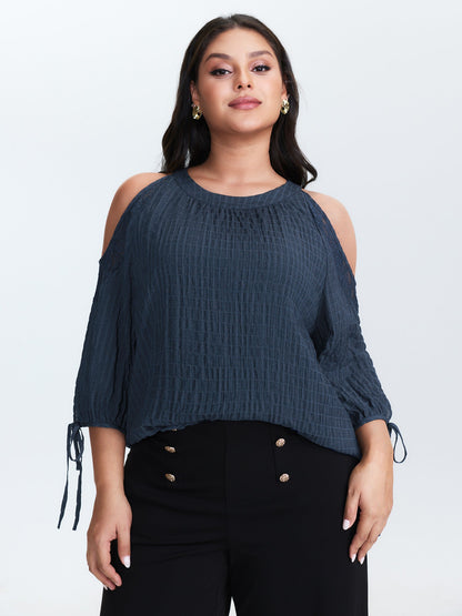 Shoulder Cut-Out Textured Back-Tie Blouse