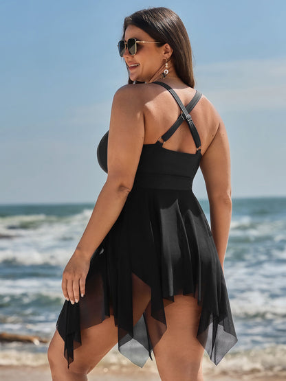 Mesh Knotted Front Adjustable Swim Dress