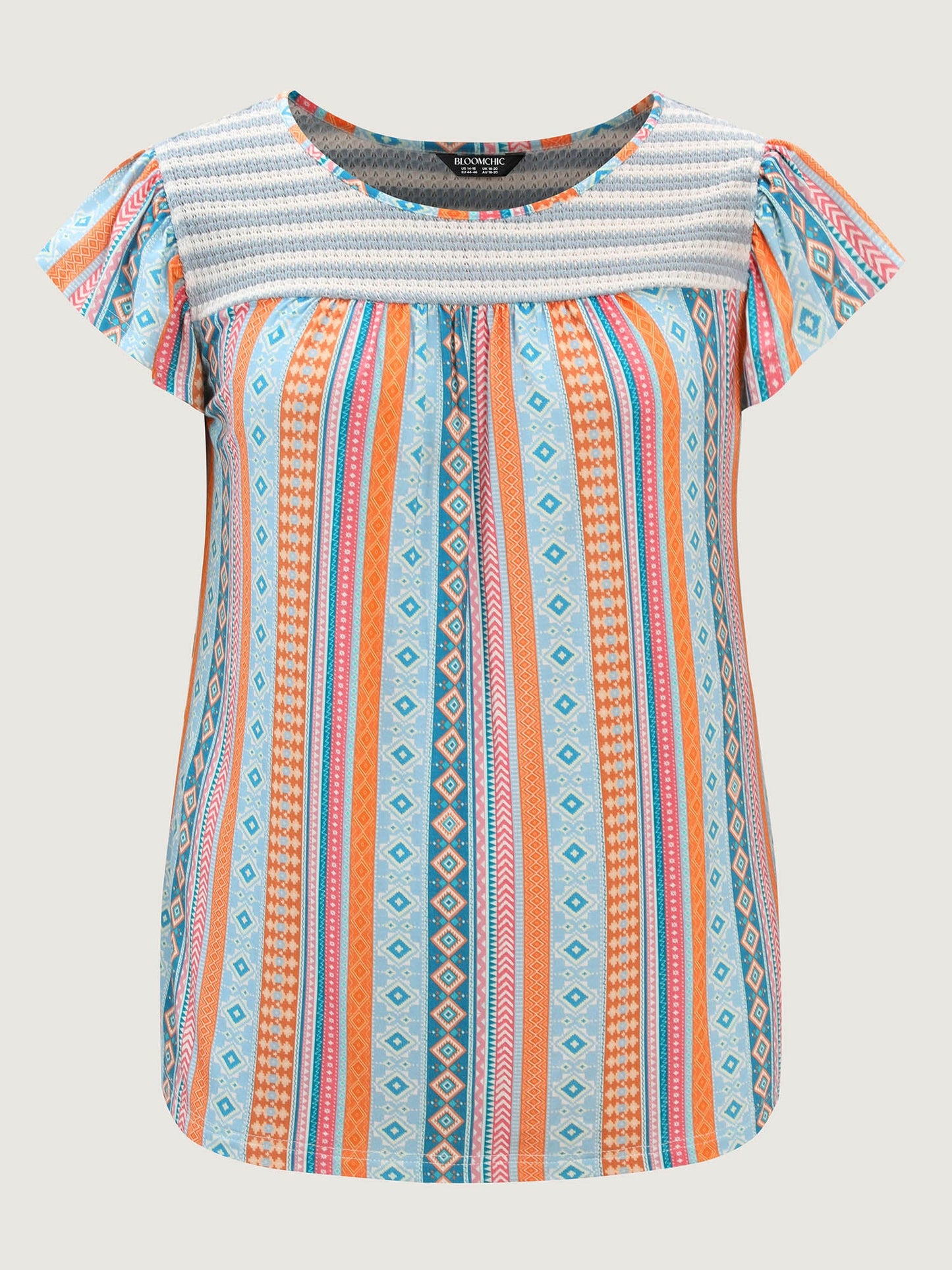 Geometric Print Ruffled Sleeve Knit Top