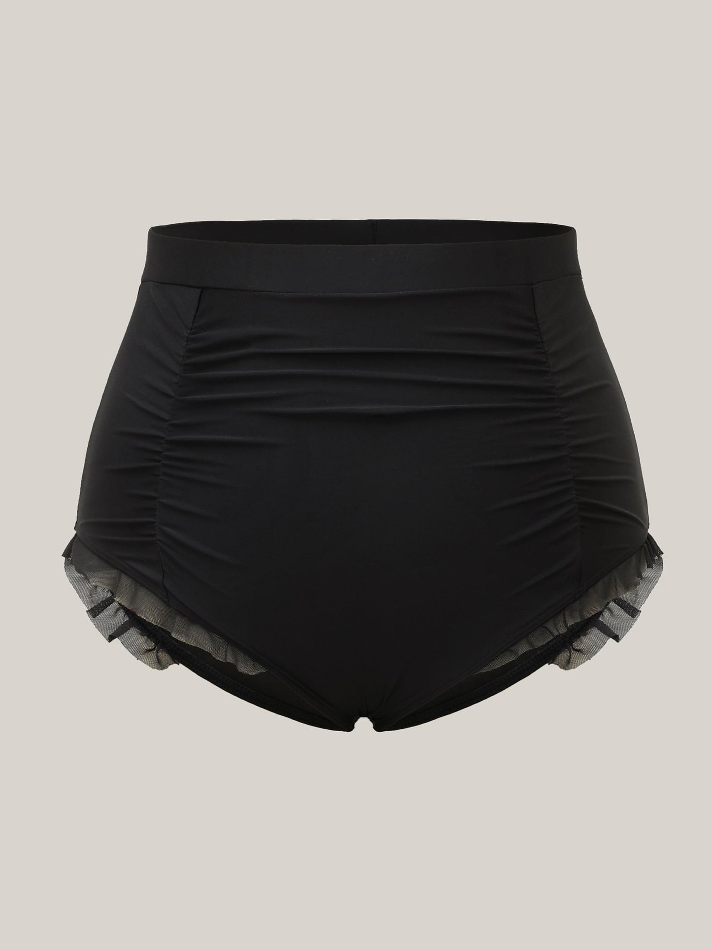 Ruched Mesh Seamed Ruffle Trim Swim Bottoms