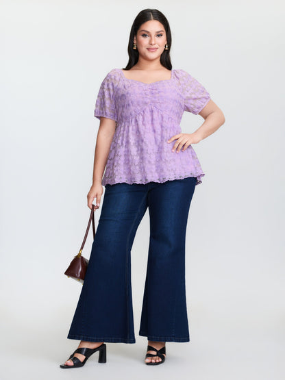 Cotton Embroidered Sweetheart Neckline Flared Blouse