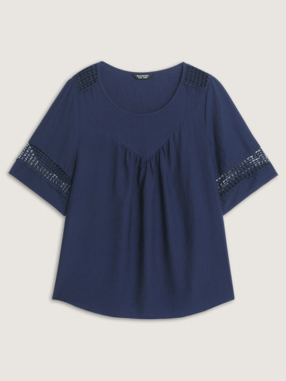 Lace Trim Gathered Front Blouse
