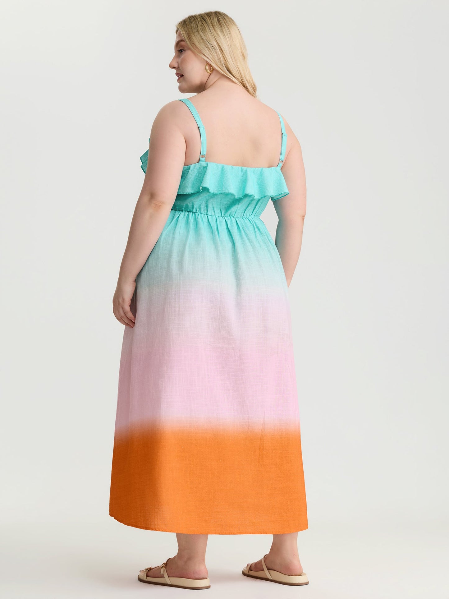 Pure Cotton Color Gradient Ruffled Maxi Dress