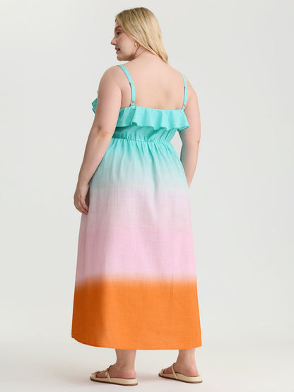Pure Cotton Color Gradient Ruffled Maxi Dress