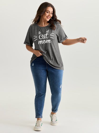 Supersoft Cute Cat Mom Round Neck T-Shirt