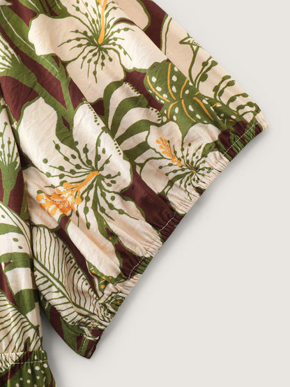 Floral Print Cinched-Waist Blouse