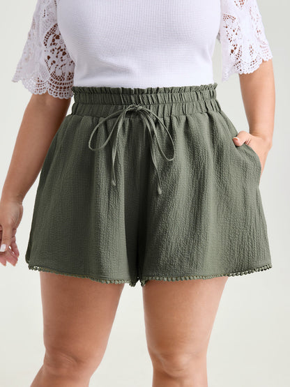 Wide Waistband Flared Lace Trim Shorts