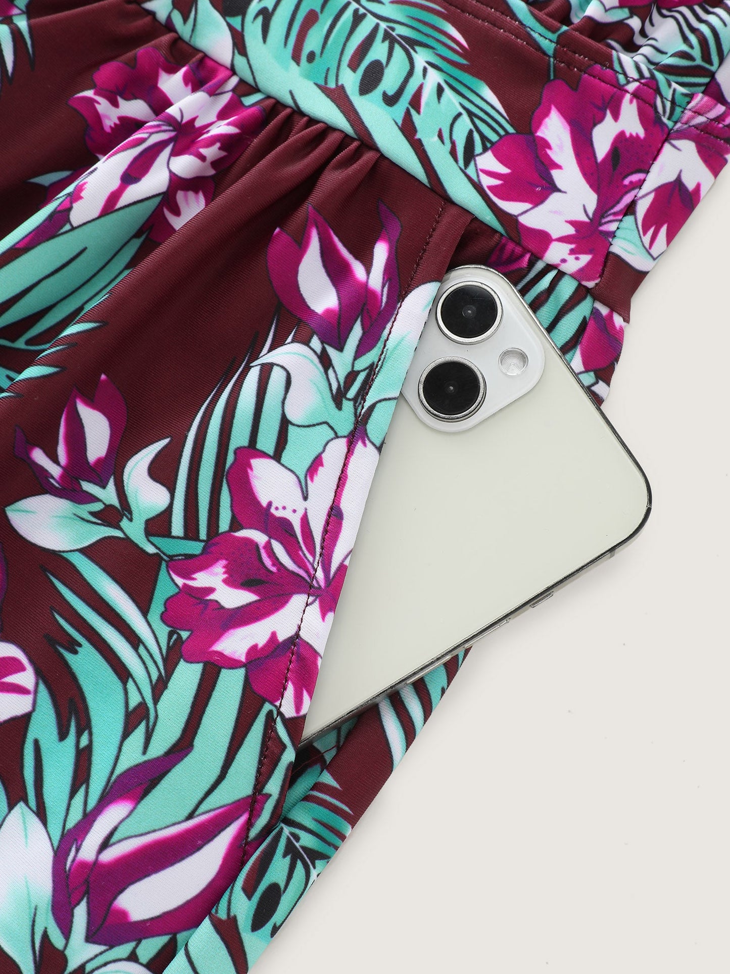 plus size Tropical Flower Print Pockets One-Piece Swimsuit
