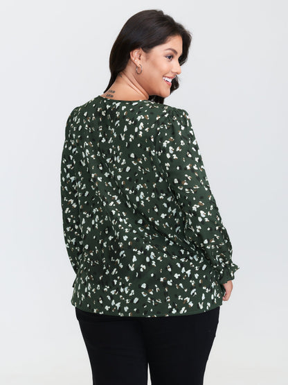 Leopard Print Stretchy Cuff Sleeve Blouse