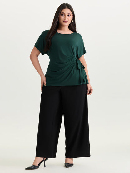 Stretchy Draped Side Tie Blouse