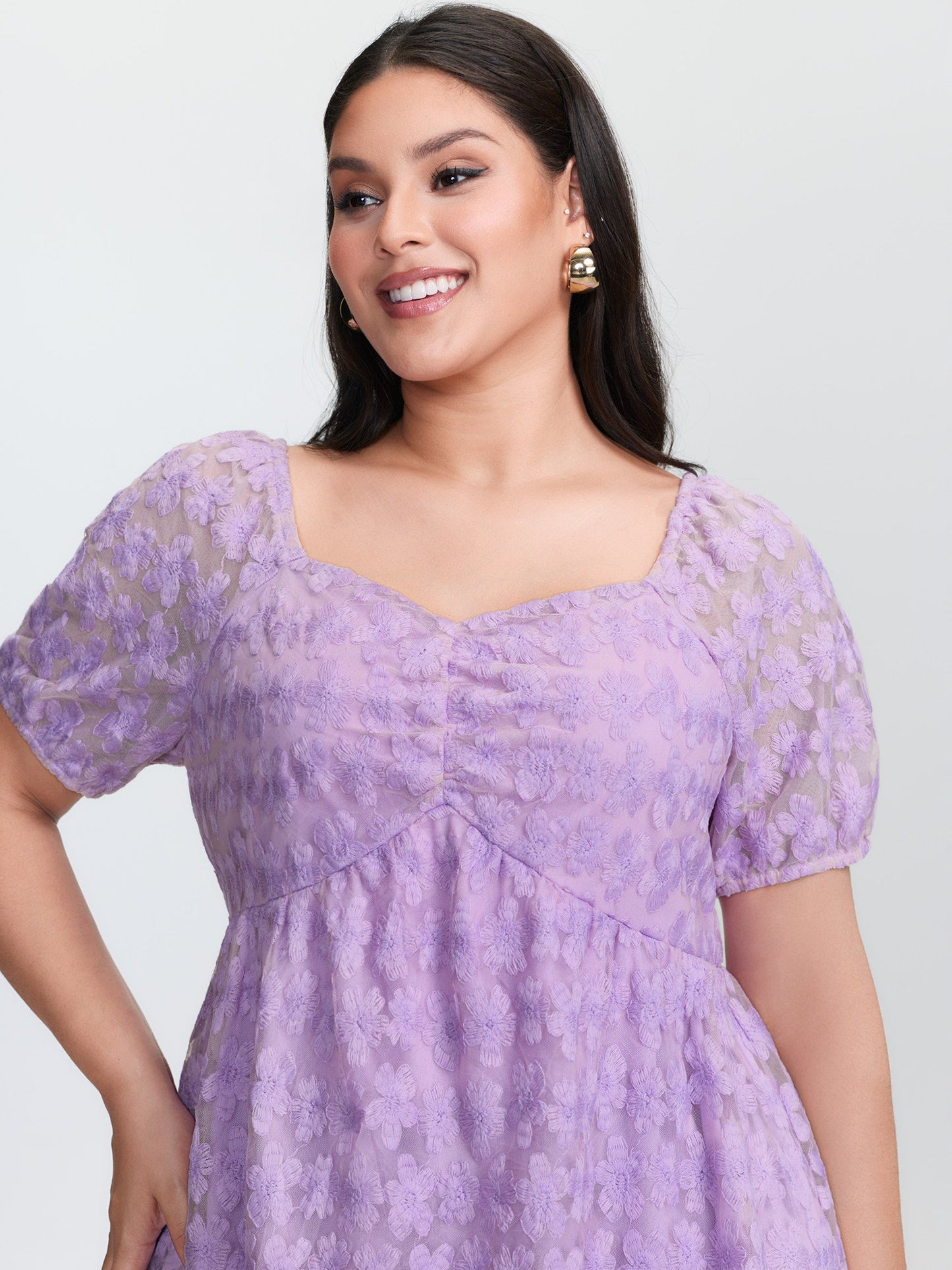 Cotton Embroidered Sweetheart Neckline Flared Blouse
