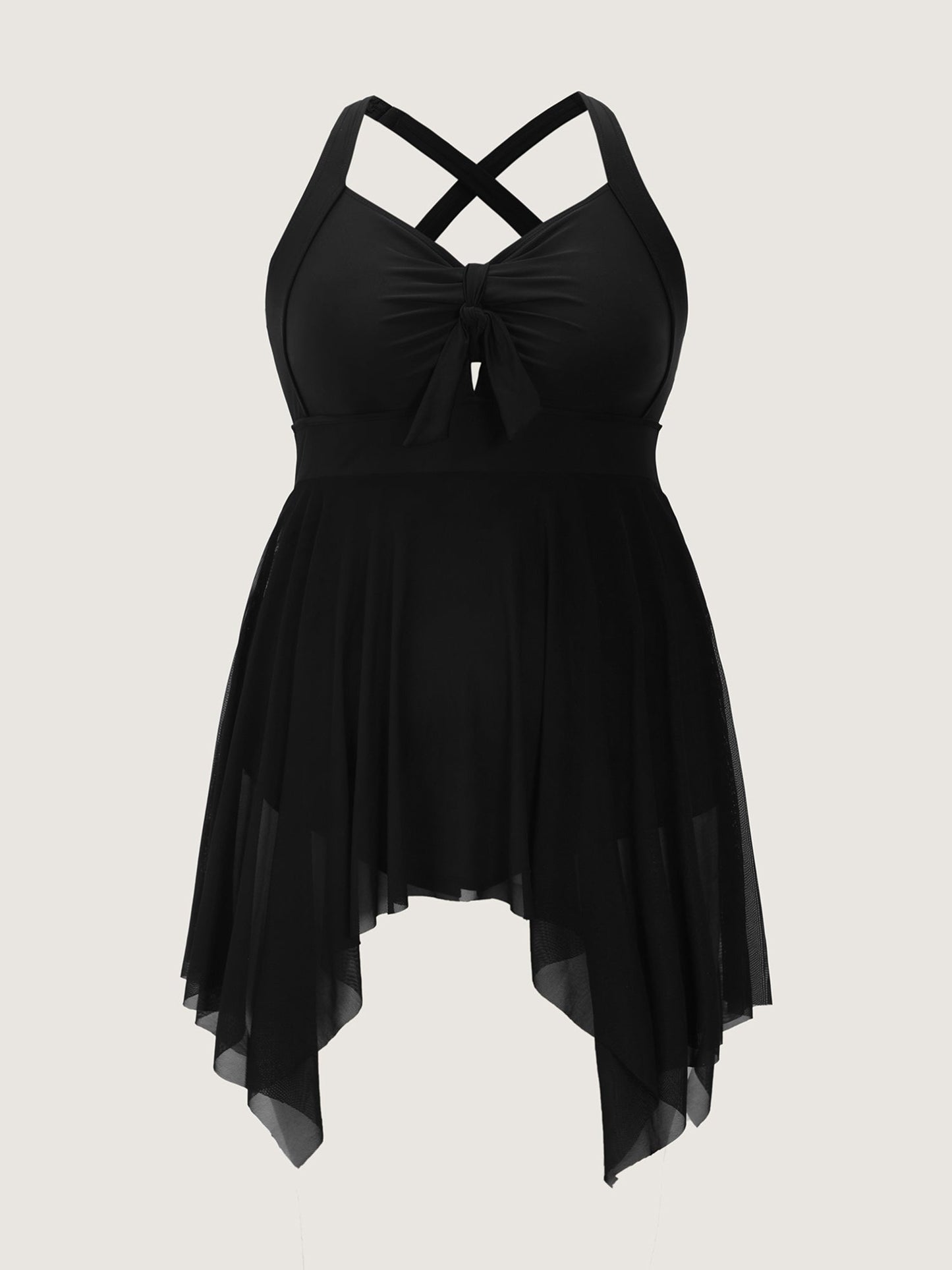 Mesh Knotted Front Adjustable Swim Dress