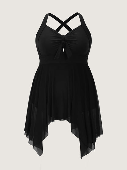 Mesh Knotted Front Adjustable Swim Dress