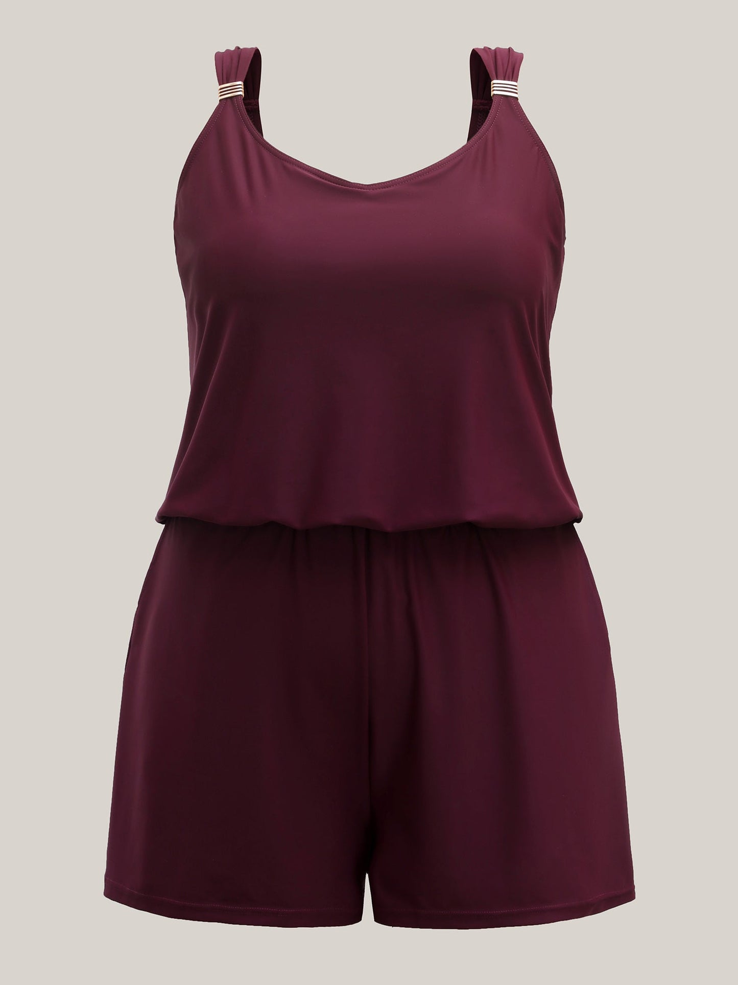 plus size  Plain Pockets Adjustable One-Piece Swimsuit