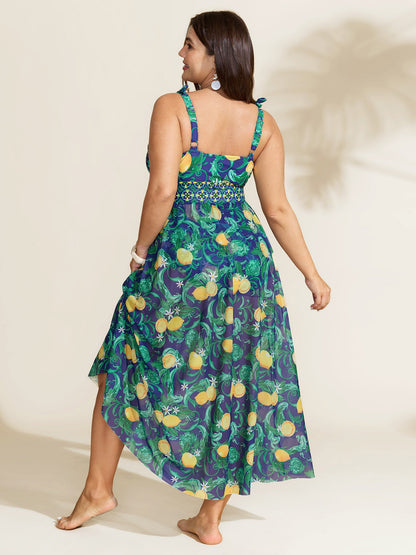 Two-Piece Citrus Print Sarong Swimsuit