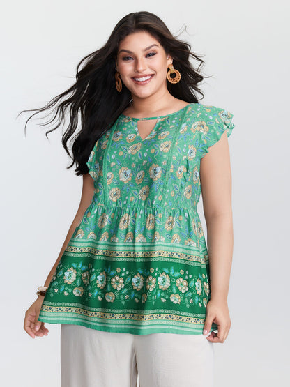Supersoft Floral Print Keyhole Neck Blouse