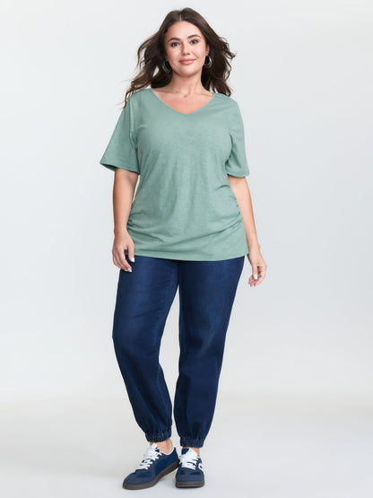 Plain V-Neck Drape T-Shirt
