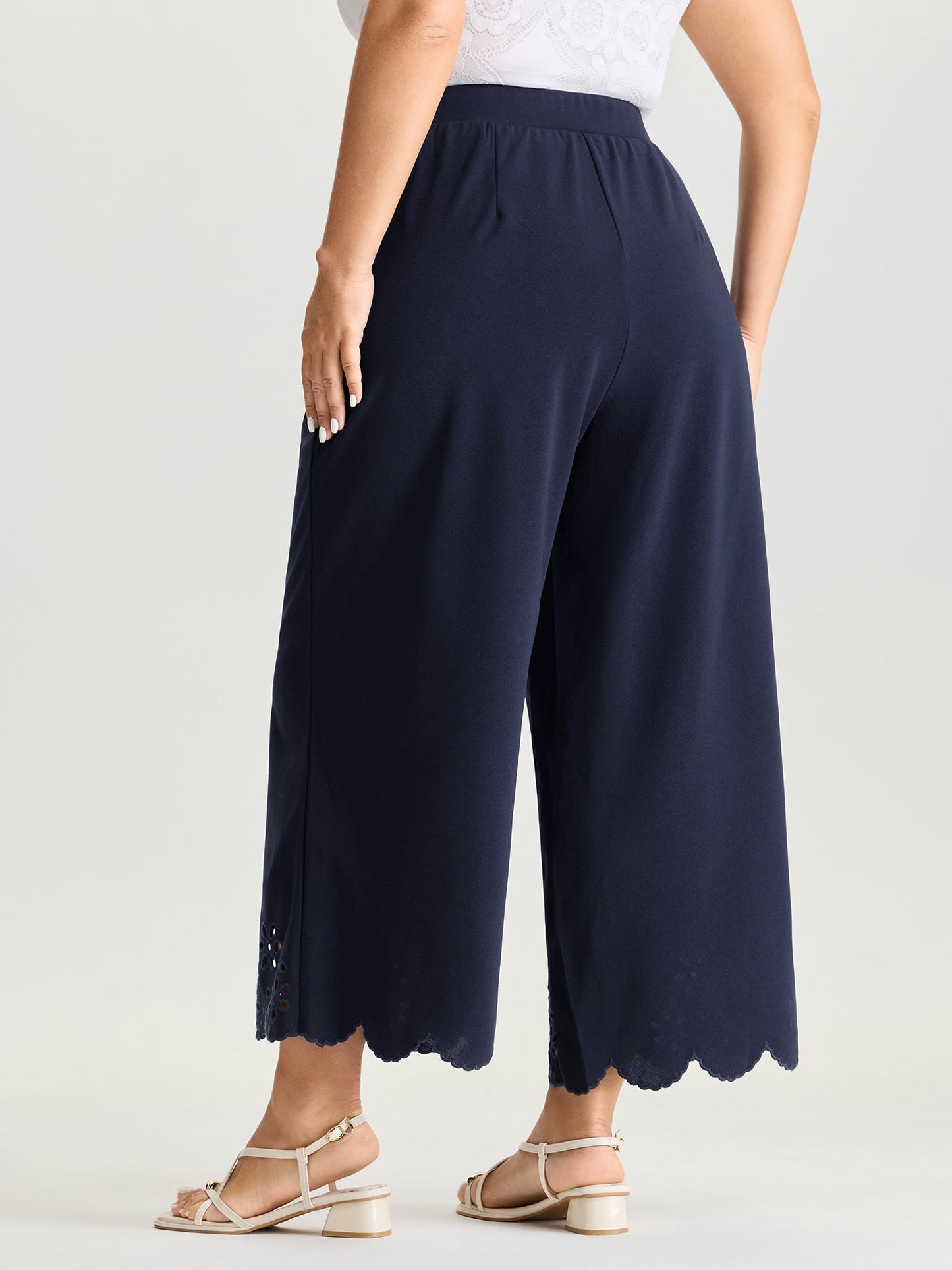 Cut-Out Embroidered Hem Plain Pants