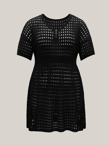 Cut-Out Waist-Cinched Button Swim Cover-Up