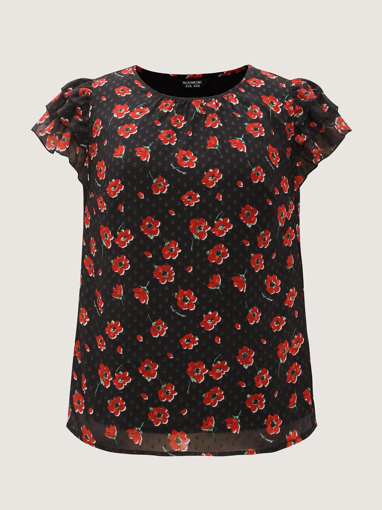 Floral Print Ruffled Sleeve Textured Blouse