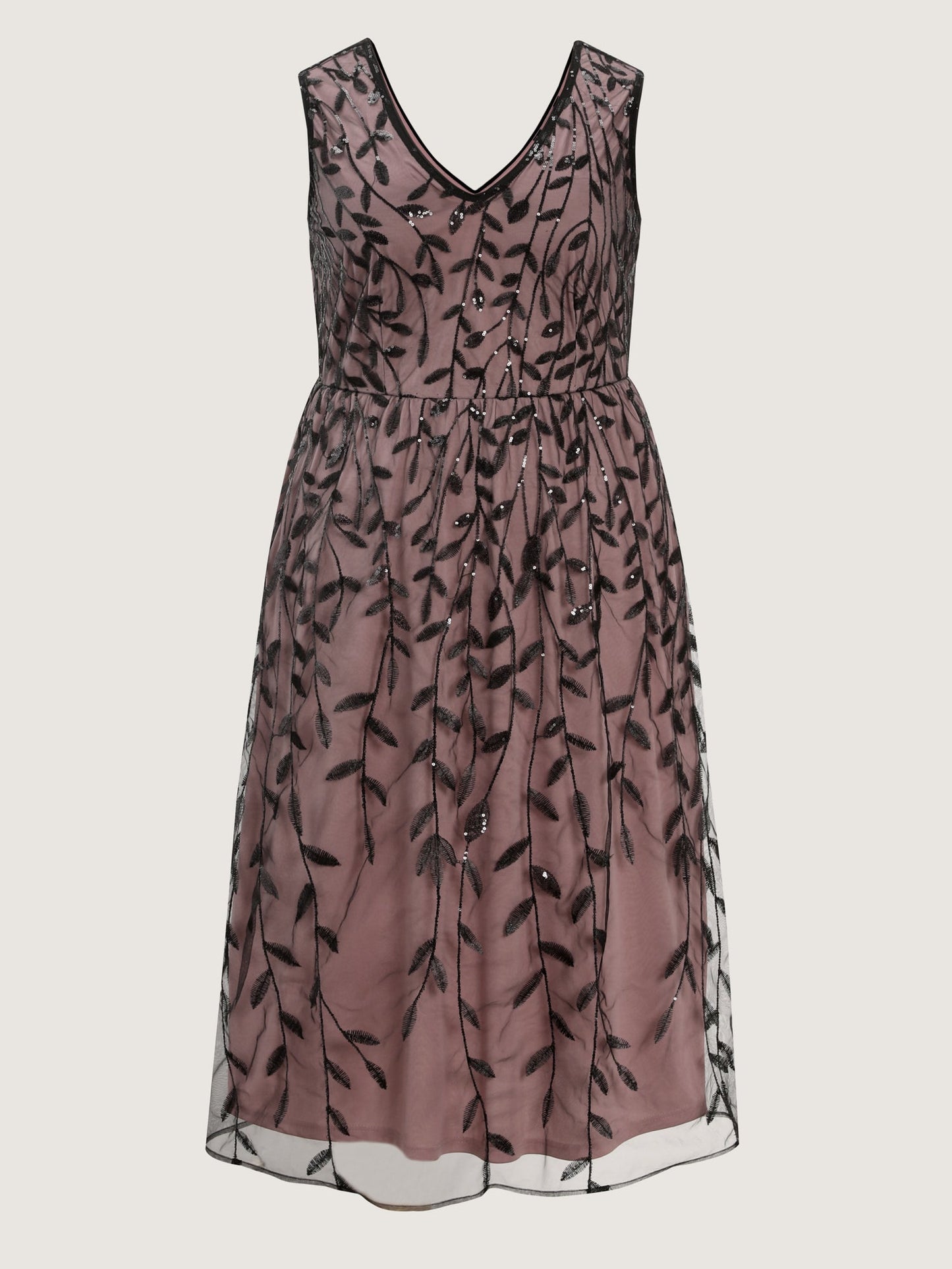 Sequin Embroidery Color Contrast V-Neck Midi Dress