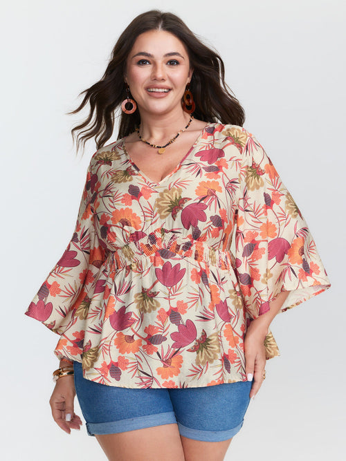 Floral Print Shirred Babydoll Blouse
