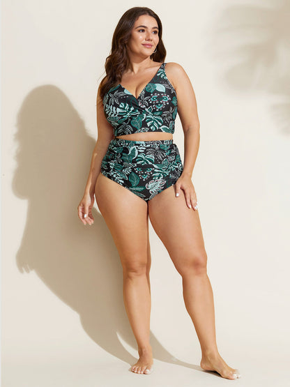 Floral Print Surplice Neckline Swim Top