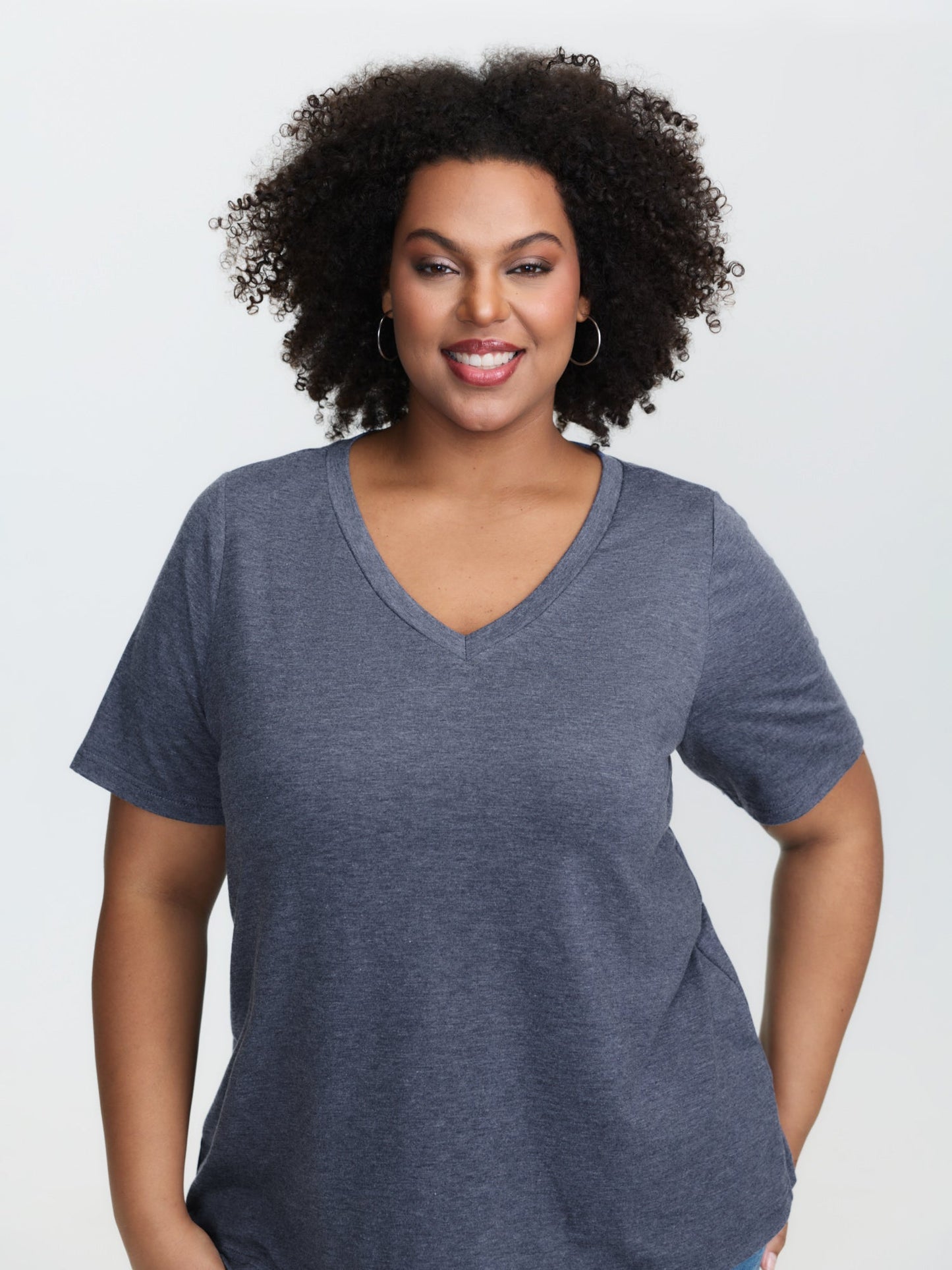 Stretchy Plain V-Neck T-Shirt