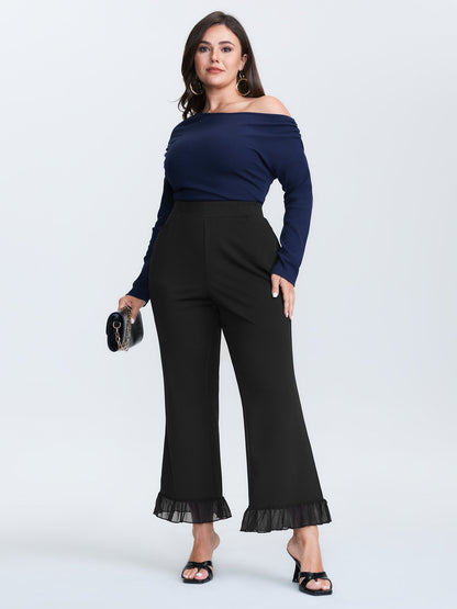 Ruffled Flared Hem Plain Pants